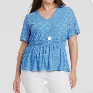Ava & Viv Vibrant cornflower Blue peplum top with White Dots